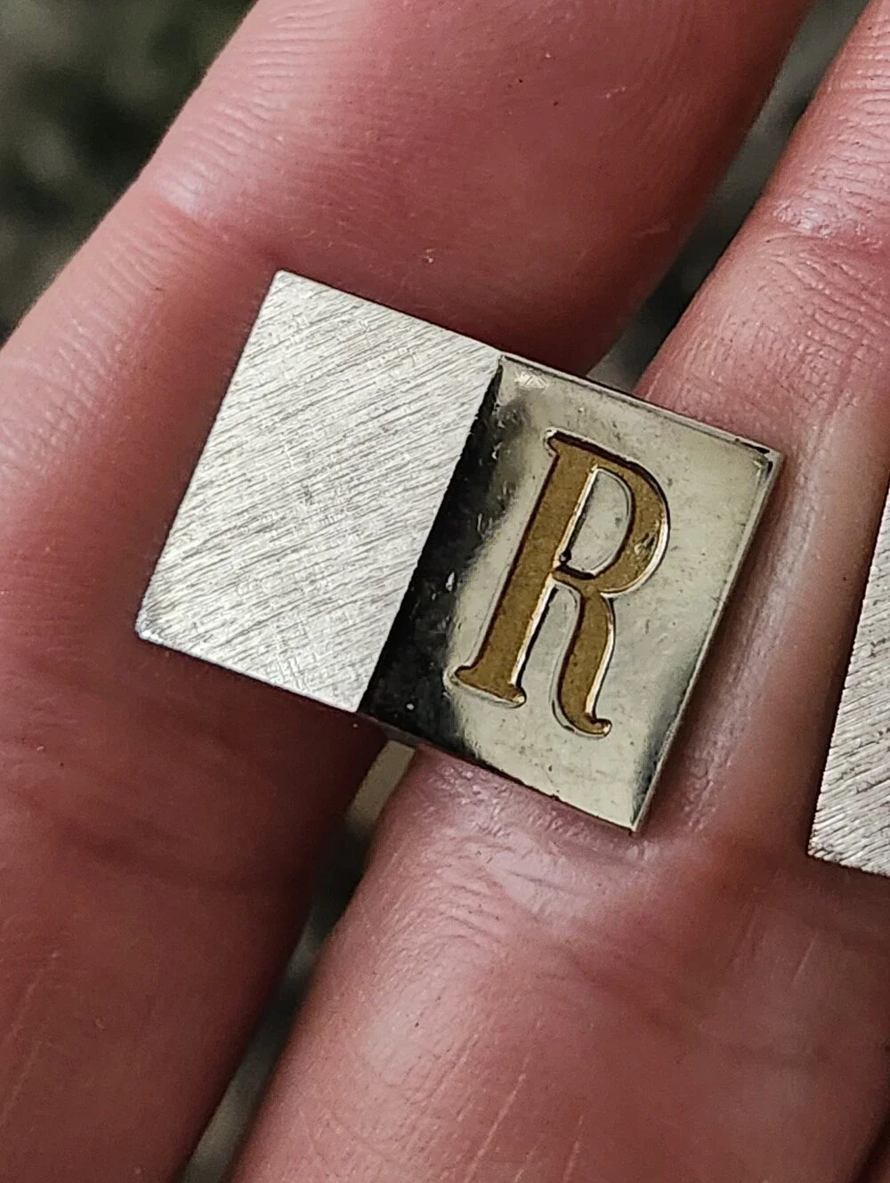Vtg Silver and Gold Toned 'R' Monogram Cufflinks